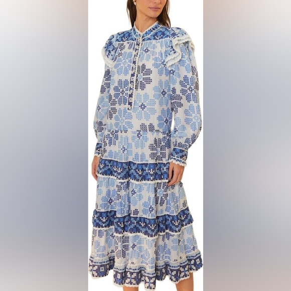 FARM Rio Dresses & Skirts - Farm Rio Blue And White Dress